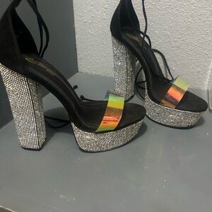 Black and Silver Glitter Platform Sandals